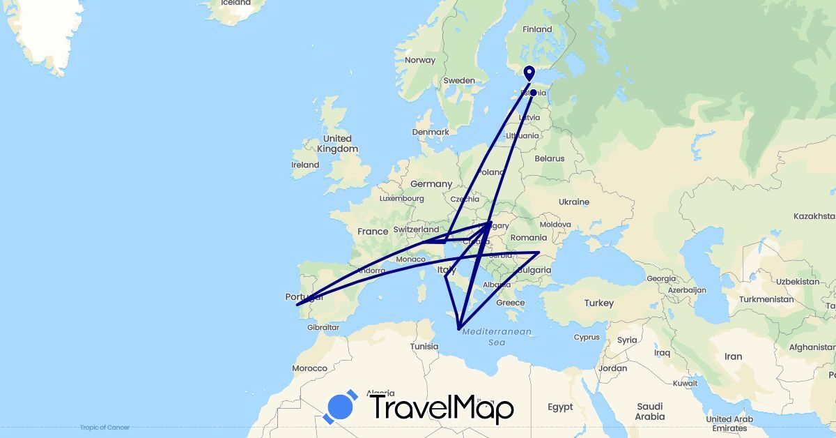 TravelMap itinerary: driving in Estonia, Croatia, Hungary, Italy, Malta, Portugal, Romania (Europe)
